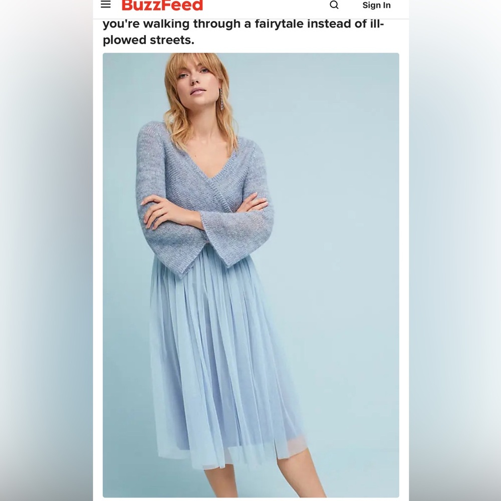Anthropologie Maeve Sweater Tulle Blue Dress